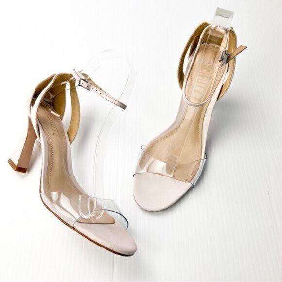 Schutz Womens neutral May Ankle Strap Open Toe Heels Womens Size 7.5 - Picture 1 of 16